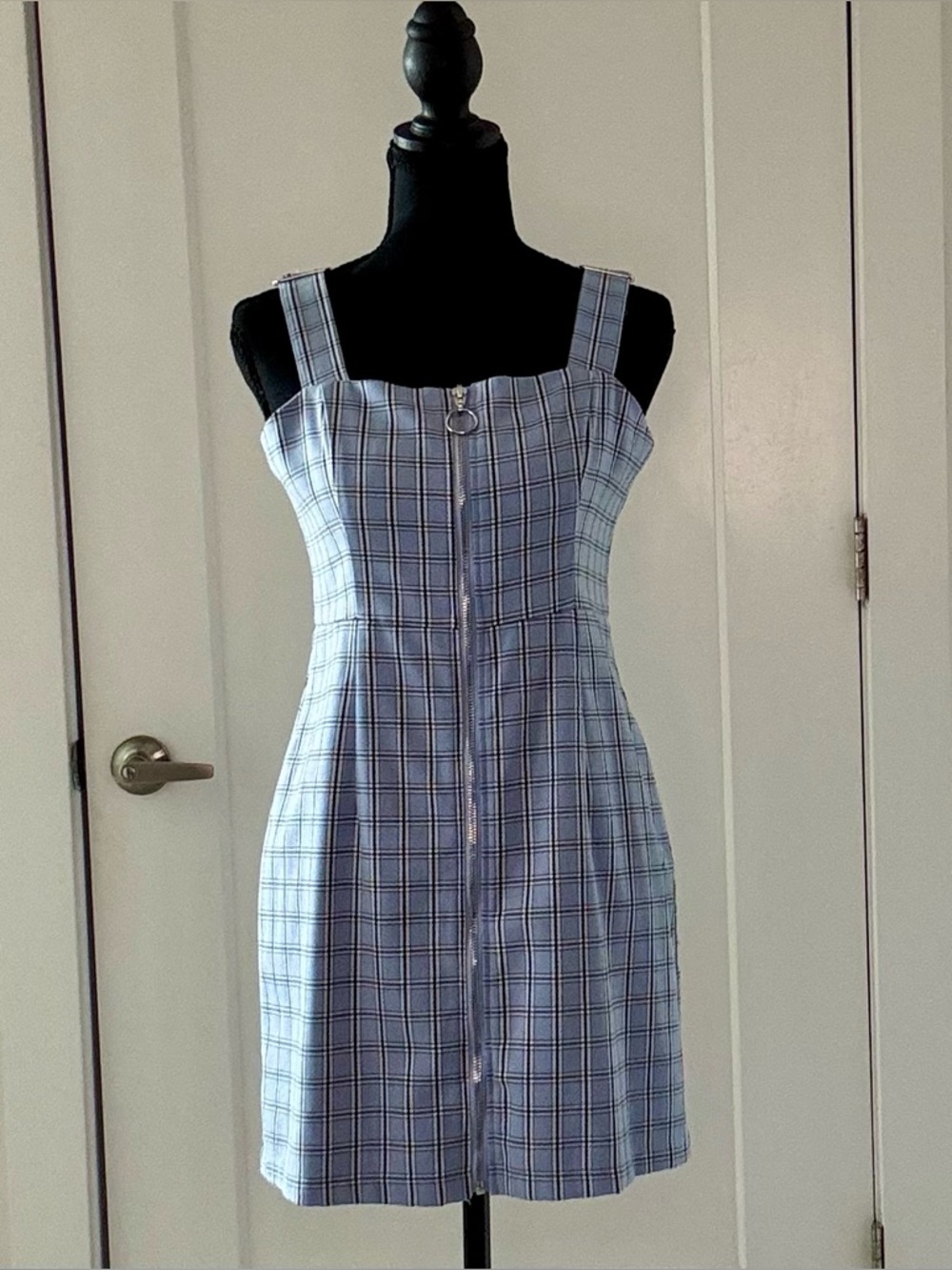 Blue Plaid Zip-Front Dress